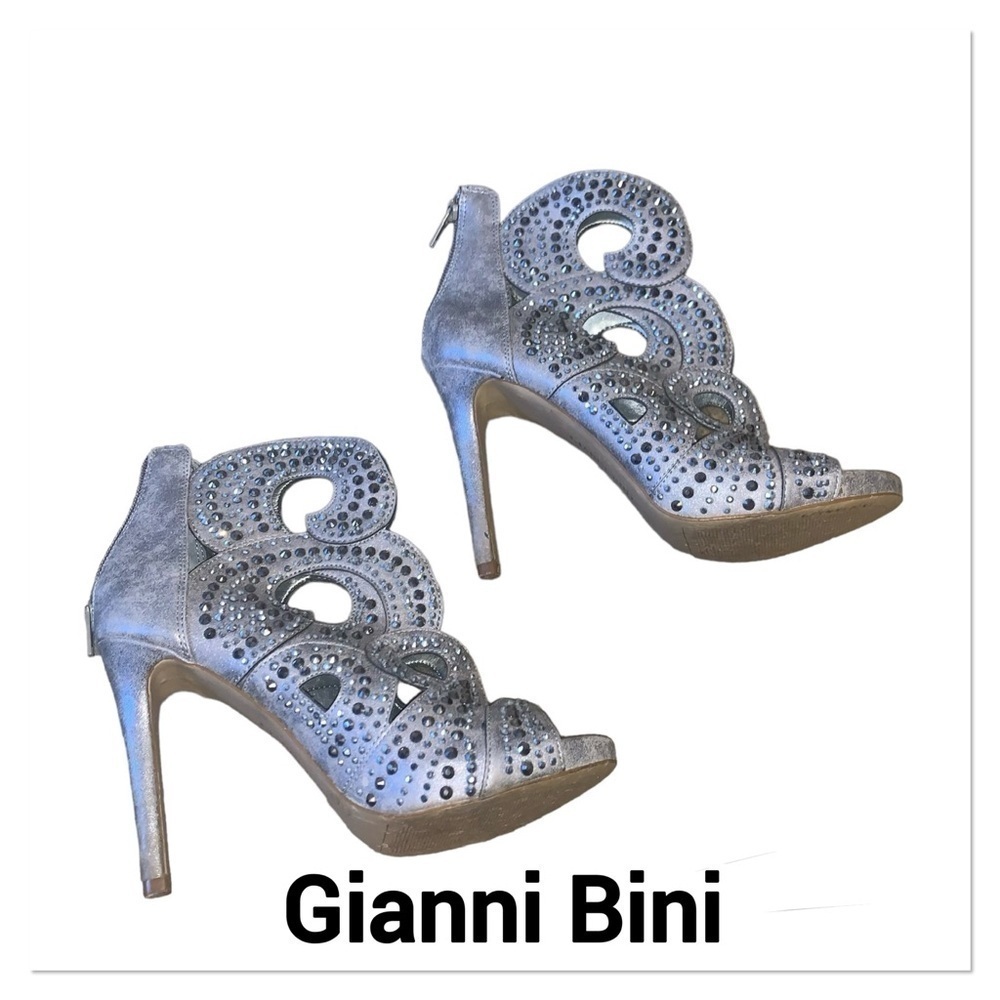 GIANNI BINI Platinum Silver Merillee Rhinestone Bootie Open Toe size 7M